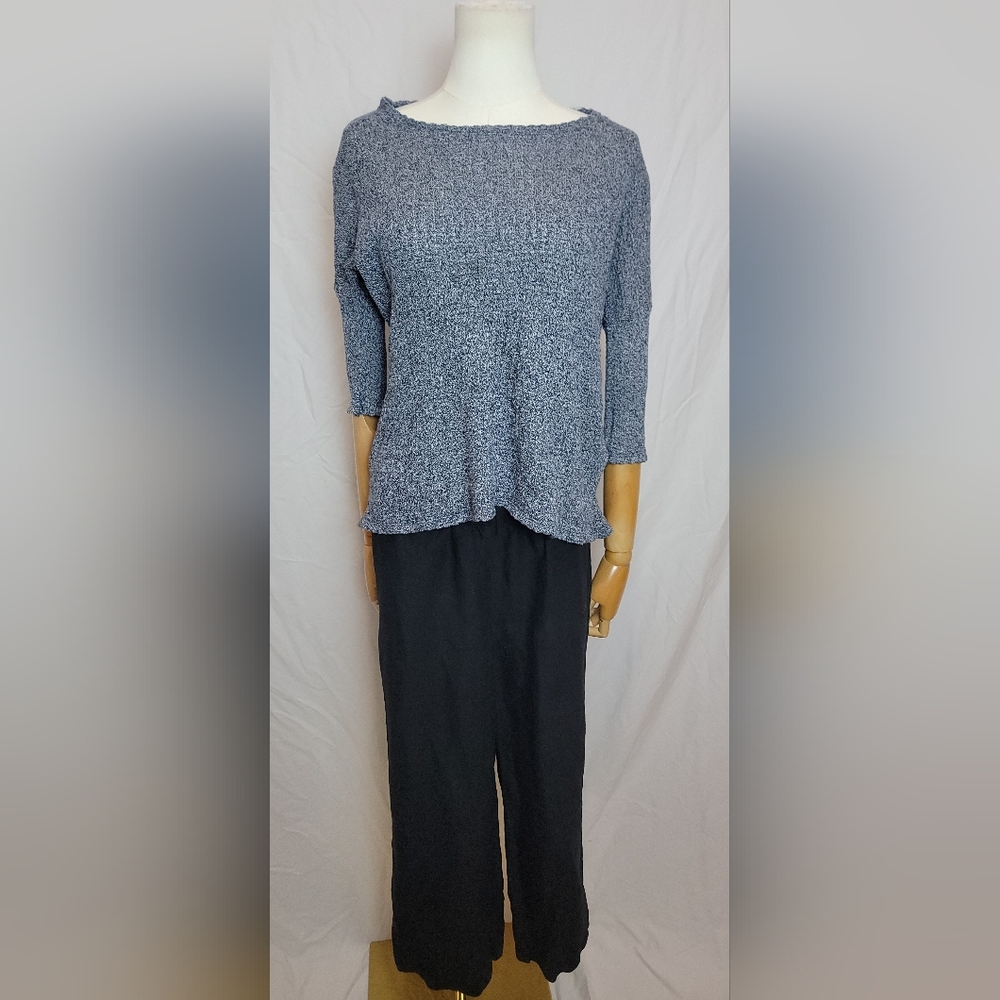 Zara Trafulac Blue White Marled Knit 3/4 Sleeve, Size Small